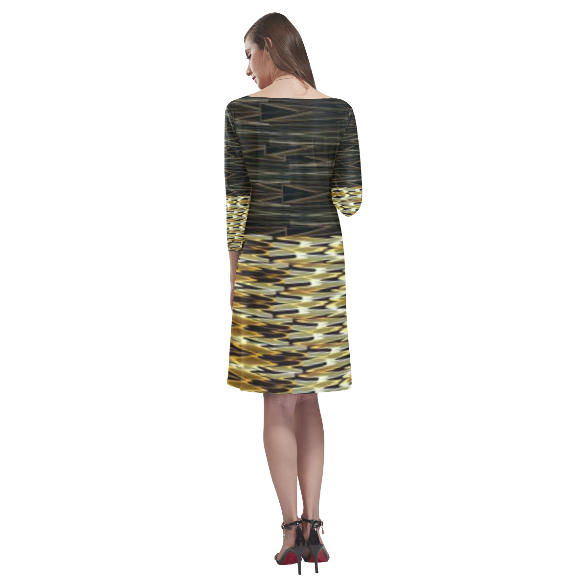 golden shimmer lines loose round neck dress Rhea Loose Round Neck Dress(Model D22)