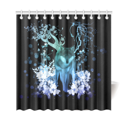 Awesome wolf with flowers Shower Curtain 69"x70"