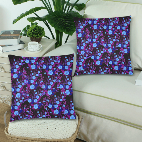 purple blue  roses Custom Zippered Pillow Cases 18"x 18" (Twin Sides) (Set of 2)
