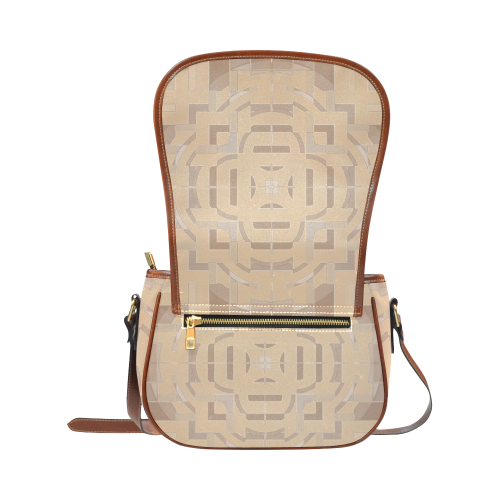 Camel and Beige Color Geometric Saddle Bag/Small (Model 1649) Full Customization