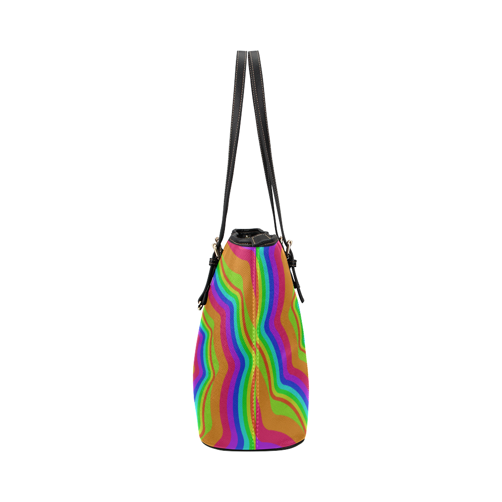 Rainbow spiral Leather Tote Bag/Large (Model 1651)