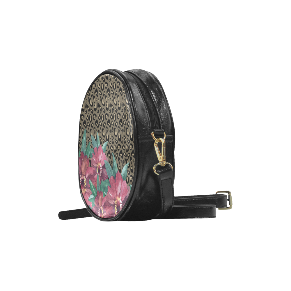 Cheetah and Watercolor Flowers - _result Round Sling Bag (Model 1647)