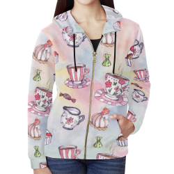 Coffee and sweeets All Over Print Full Zip Hoodie for Women (Model H14)