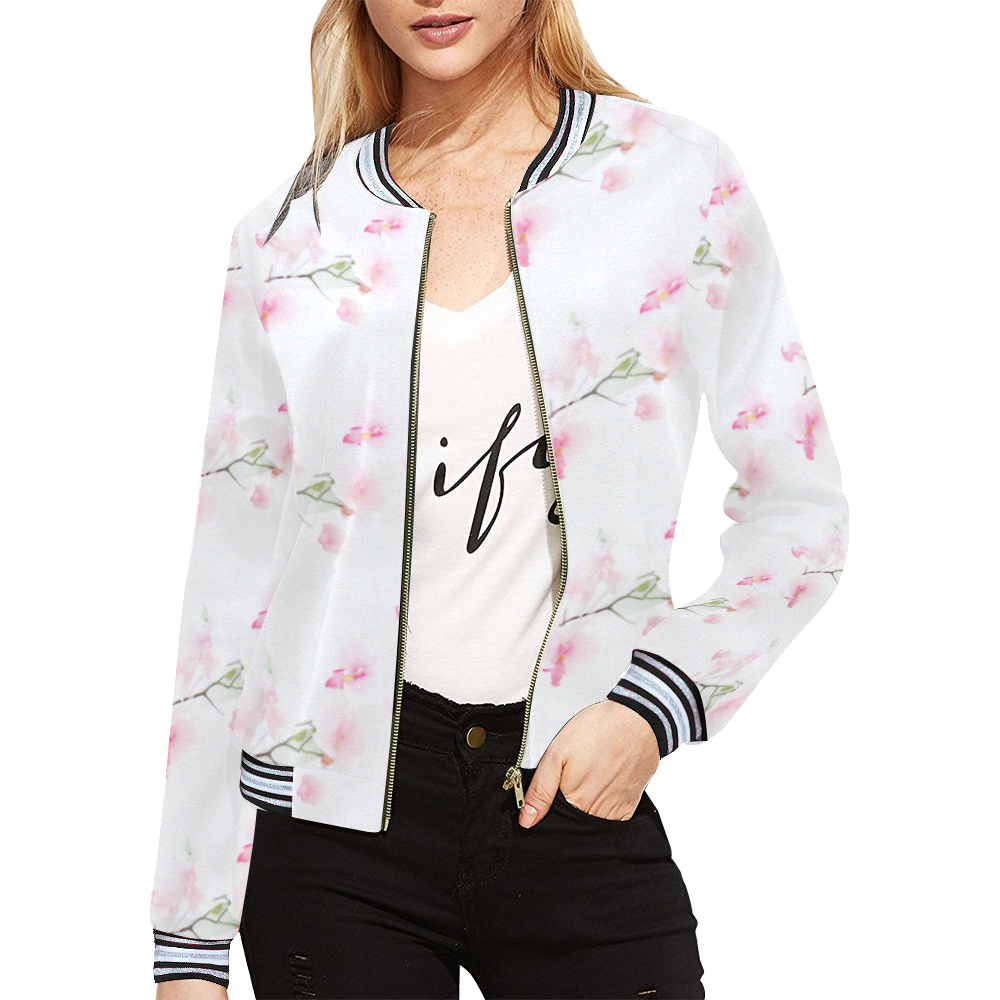 Pattern Orchidées All Over Print Bomber Jacket for Women (Model H21)