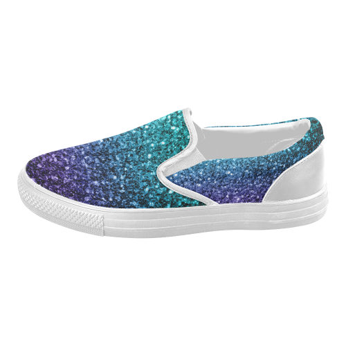 Beautiful Aqua blue Ombre glitter sparkles Women's Slip-on Canvas Shoes (Model 019)