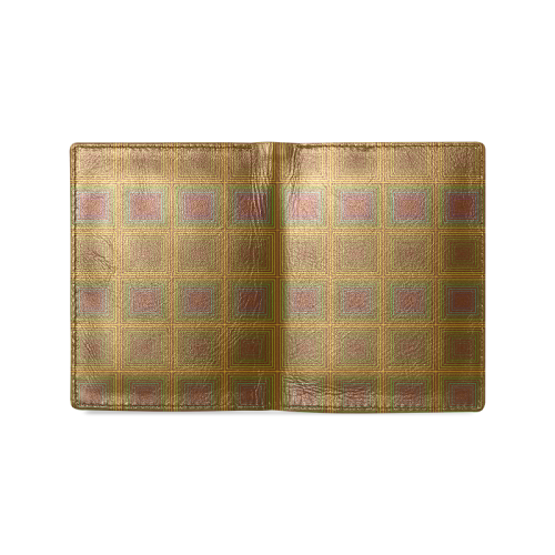 Golden brown multicolored multiple squares Men's Leather Wallet (Model 1612)