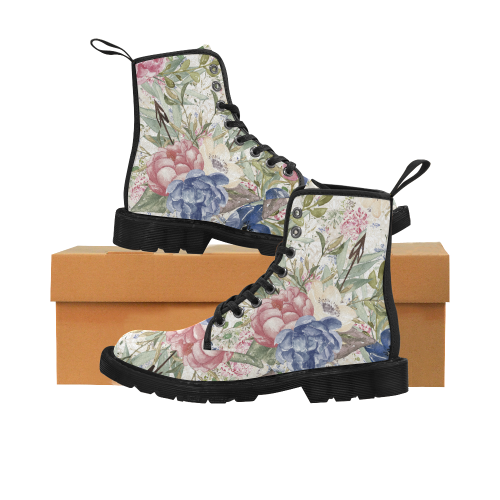 Spring Flowers Boots, Watercolor Art Martin Boots for Women (Black) (Model 1203H)