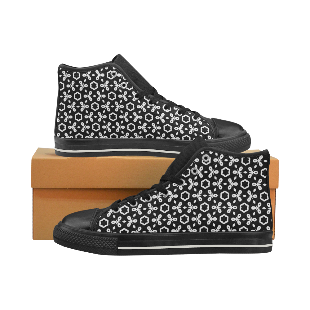 geometric pattern black and white Women's Classic High Top Canvas Shoes (Model 017)