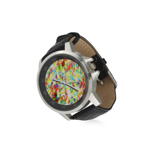 Colorful brush strokes Unisex Stainless Steel Leather Strap Watch(Model 202)