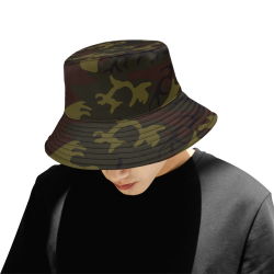 Camo Green Brown All Over Print Bucket Hat for Men