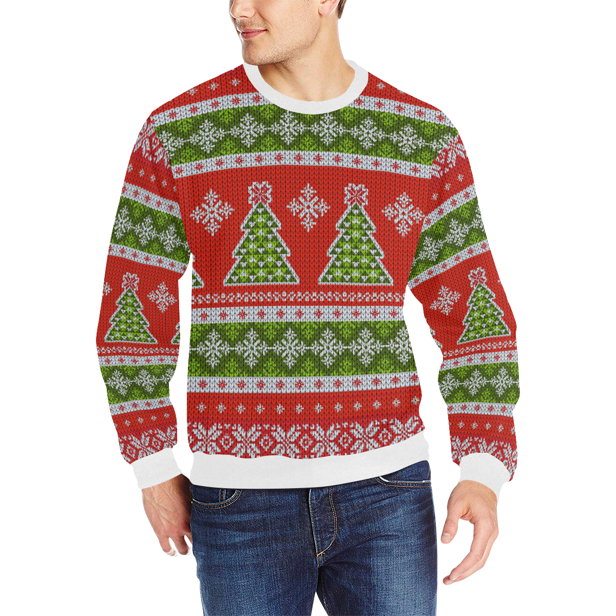 Christmas Knit Men's Rib Cuff Crew Neck Sweatshirt (Model H34)