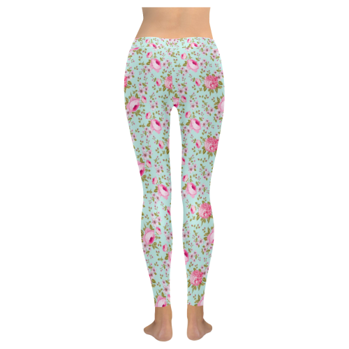 Peony Pattern Women's Low Rise Leggings (Invisible Stitch) (Model L05)