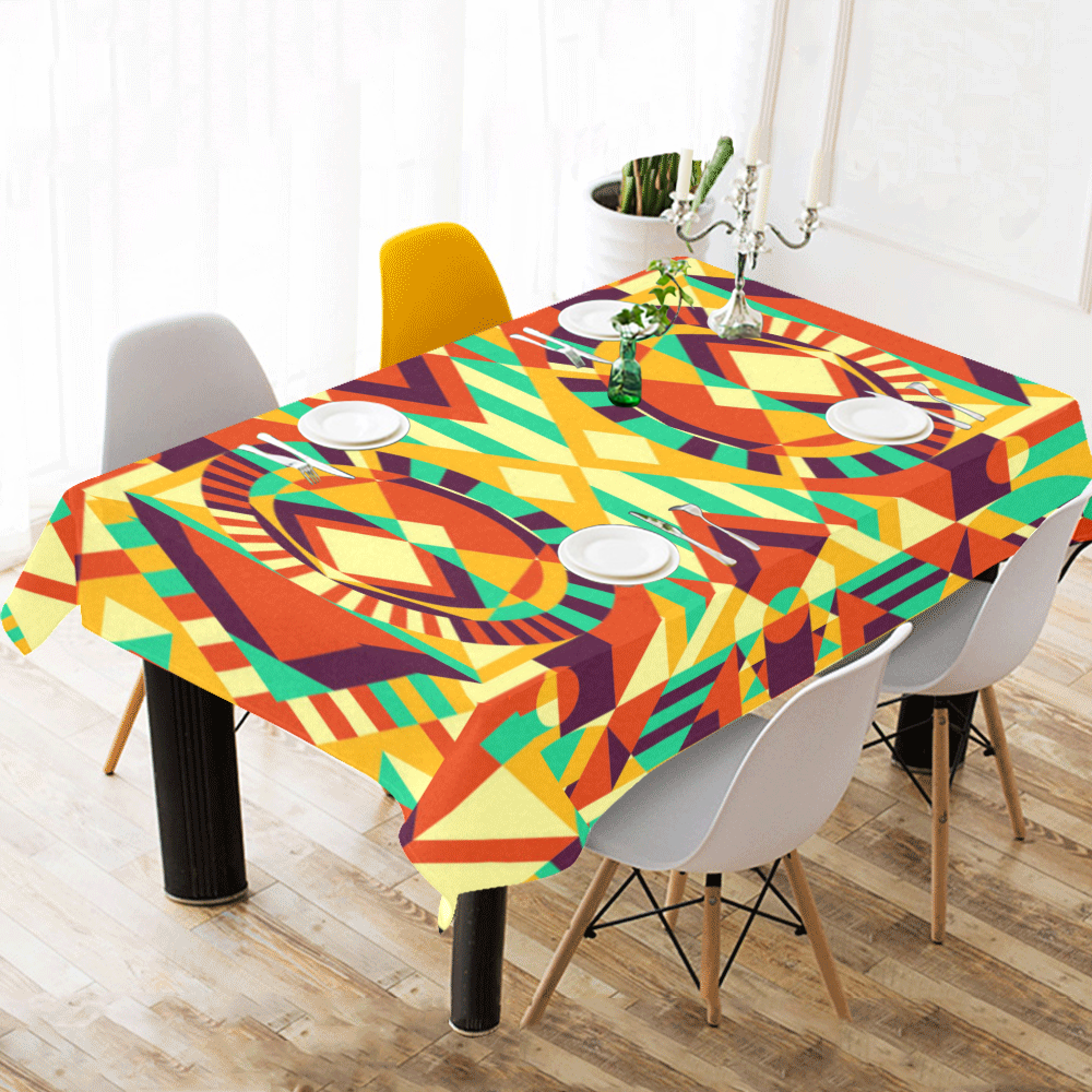 Modern Geometric Pattern Cotton Linen Tablecloth 60"x 104"