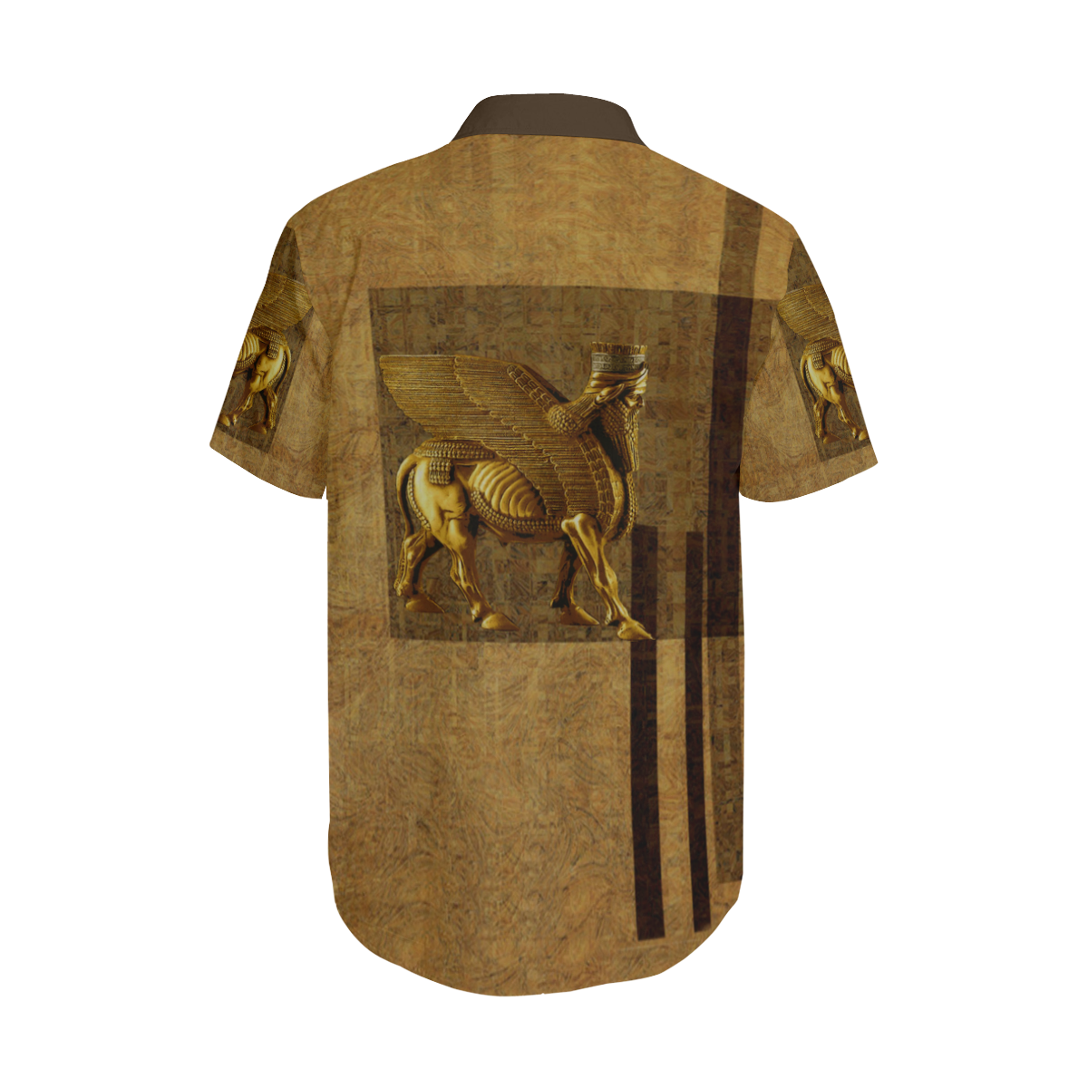 Lamassu Brown Men's Short Sleeve Shirt with Lapel Collar (Model T54)