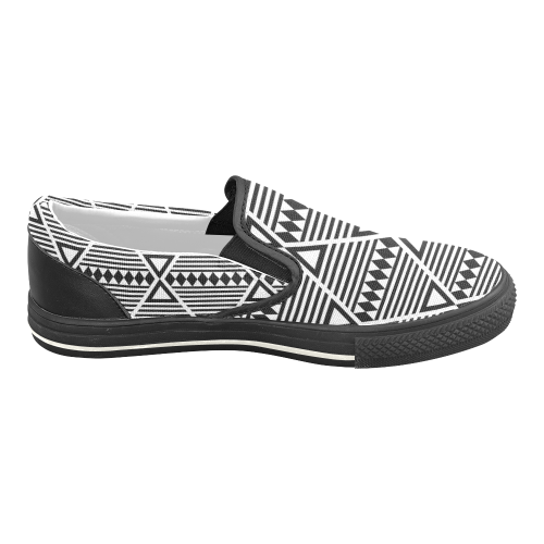 Black Aztec Tribal Slip-on Canvas Shoes for Kid (Model 019)