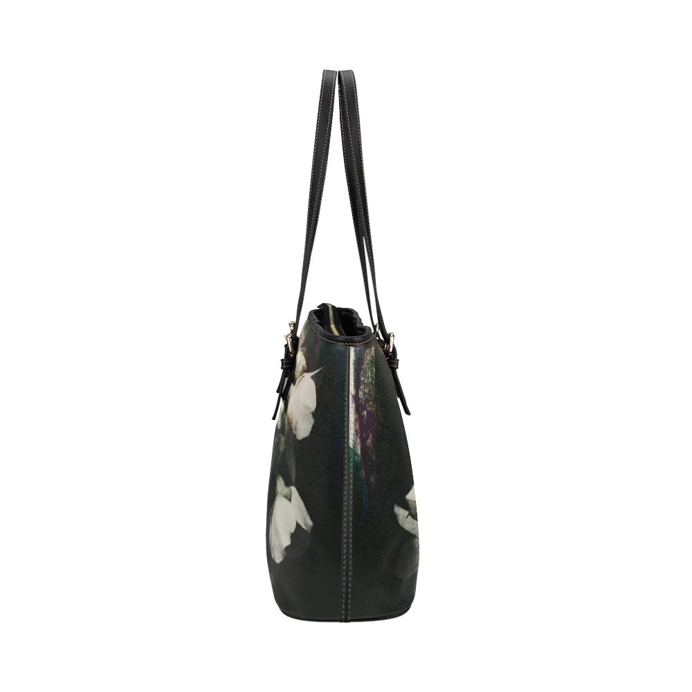 dark-flowers Leather Tote Bag/Small (Model 1651)