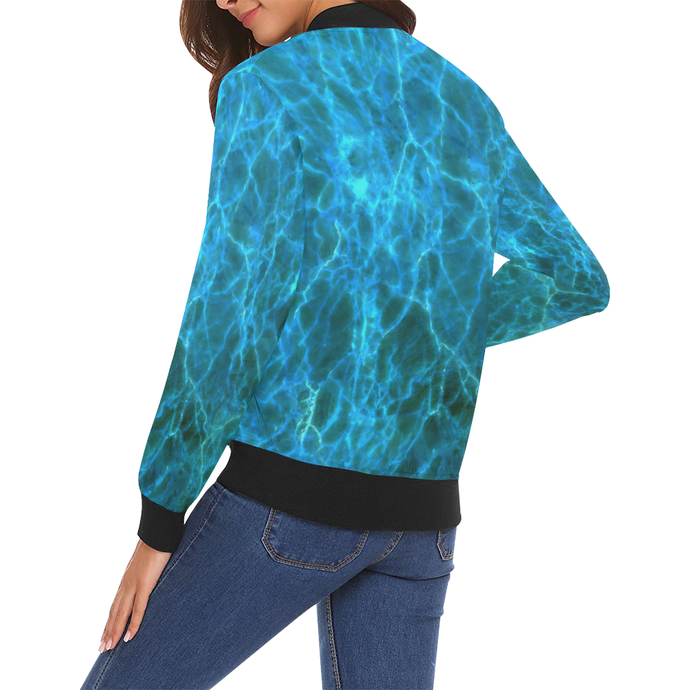 blue scratch pattern All Over Print Bomber Jacket for Women (Model H19)