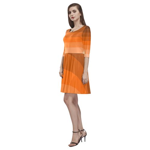 Orange stripes Tethys Half-Sleeve Skater Dress(Model D20)