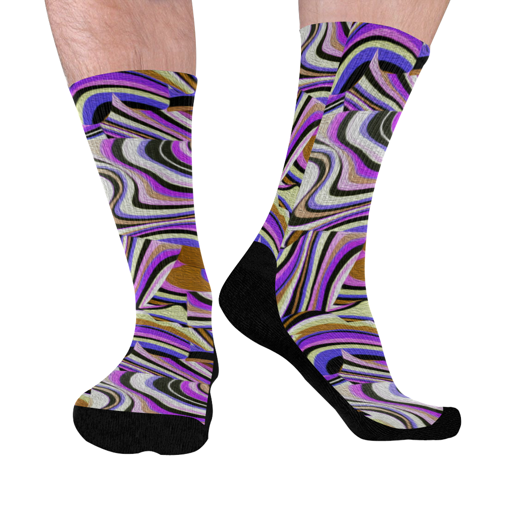 Groovy Retro Renewal - Purple Waves Mid-Calf Socks (Black Sole)