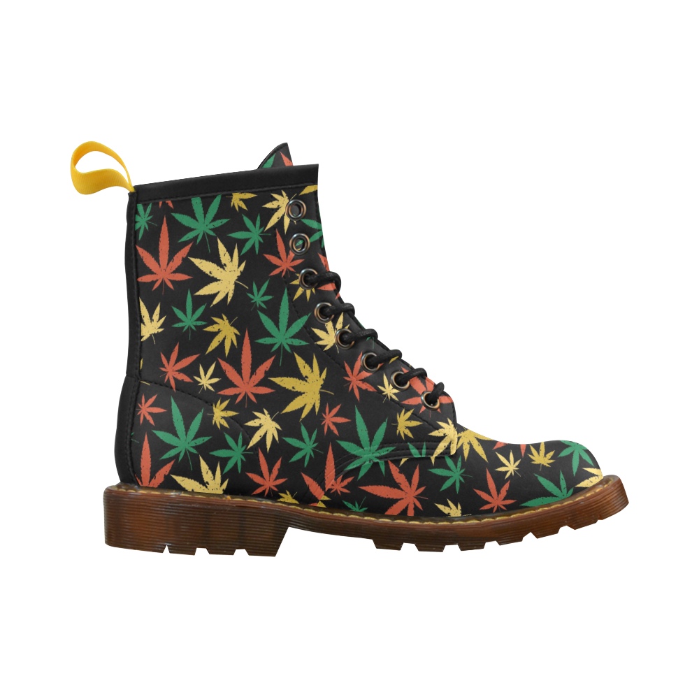 Cannabis Pattern High Grade PU Leather Martin Boots For Men Model 402H