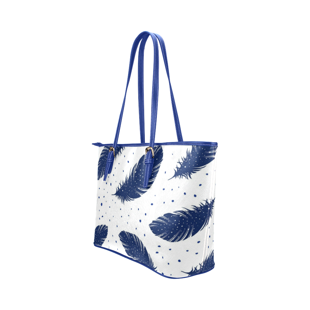 Blue Feathers Leather Tote Bag/Small (Model 1651)