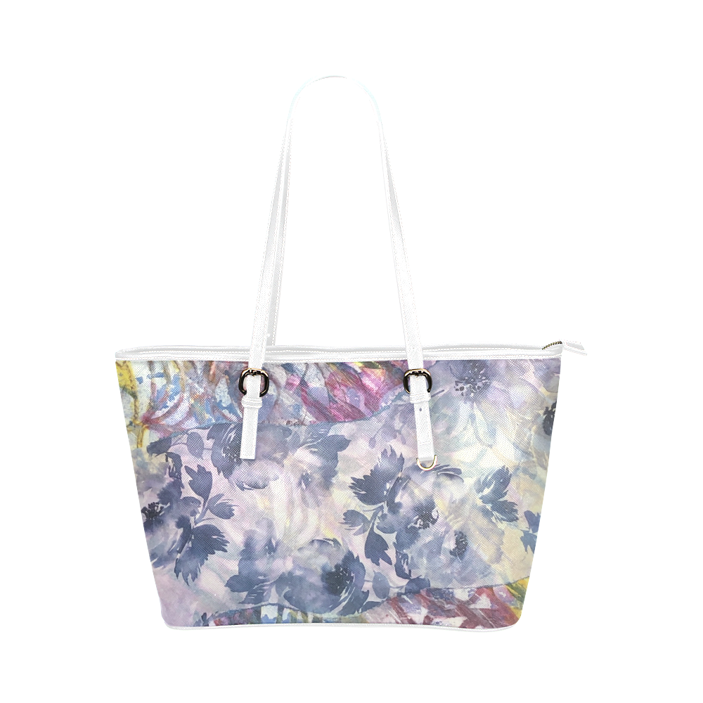 Medley of Flowers Leather Tote Bag/Large (Model 1651)