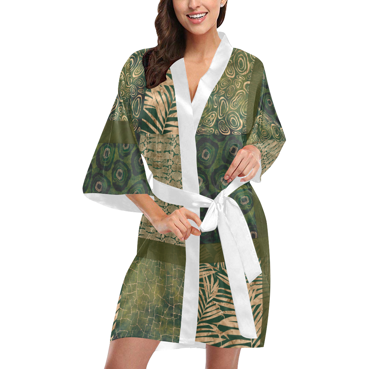Green  Python Jungle Patchwork Kimono Robe