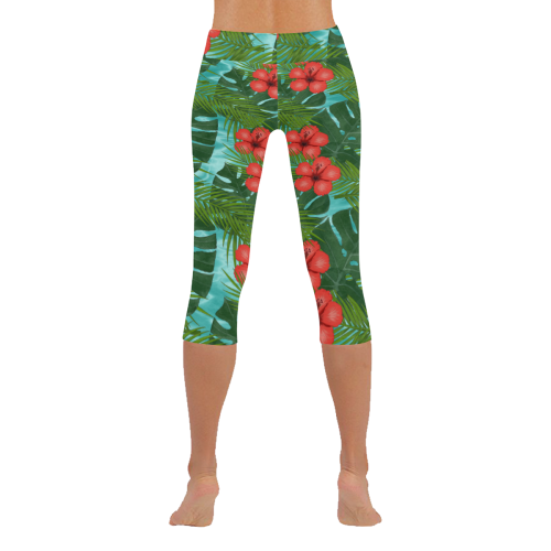 Tropical Vacation Women's Low Rise Capri Leggings (Invisible Stitch) (Model L08)