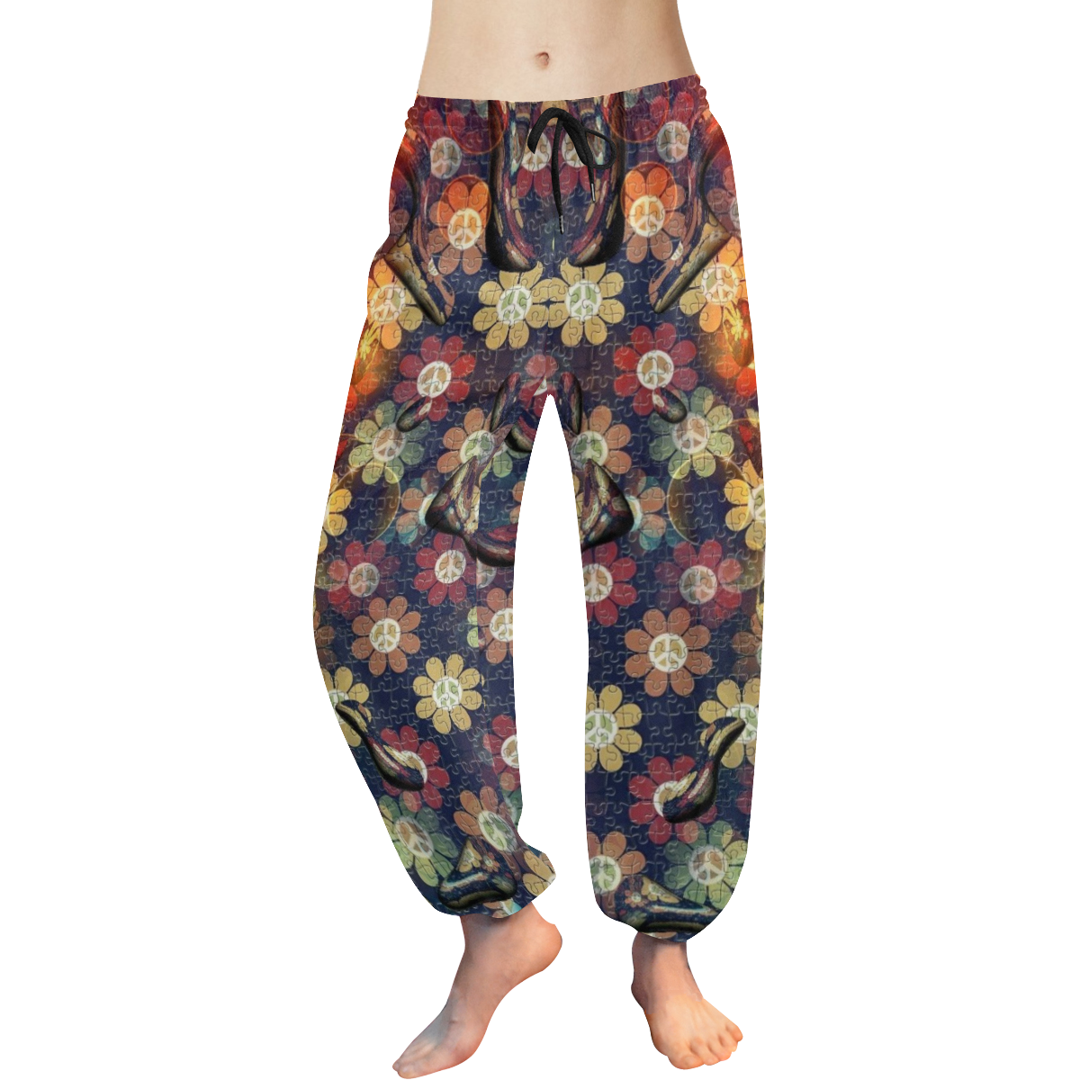 Flower of Power by Nico Bielow Women's All Over Print Harem Pants (Model L18)