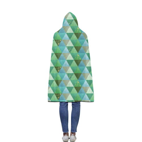 Triangle Pattern - Green Teal Khaki Moss Flannel Hooded Blanket 50''x60''