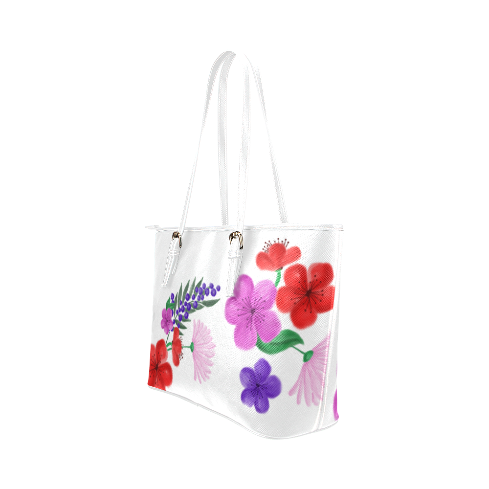 BUNCH OF FLOWERS Leather Tote Bag/Large (Model 1651)