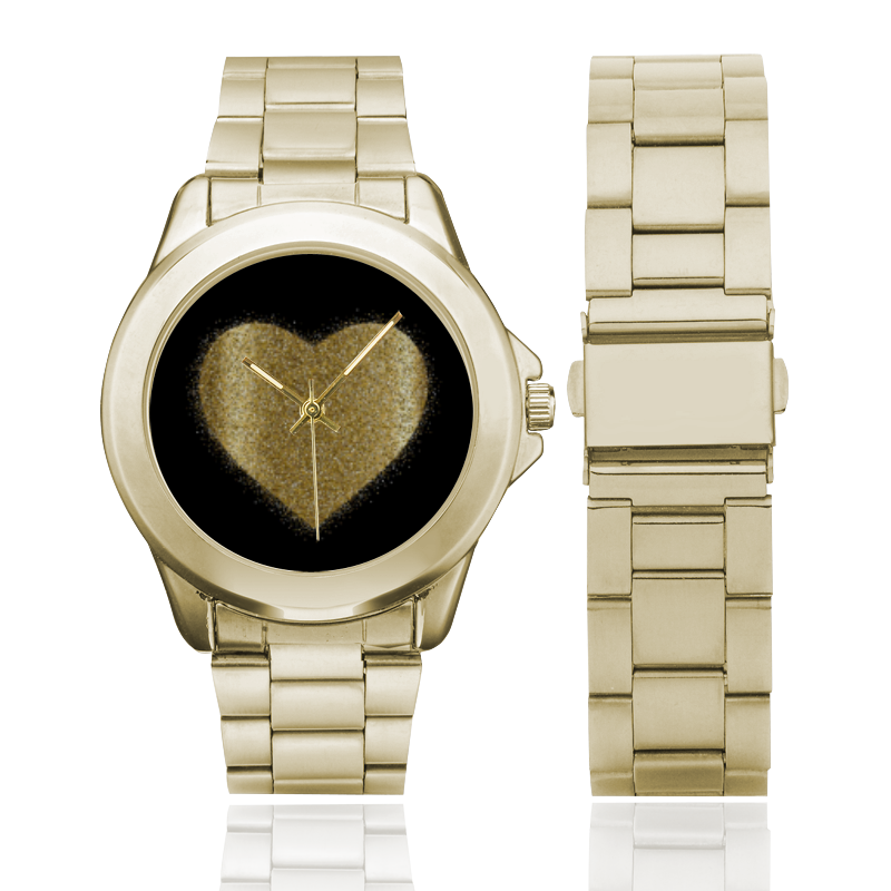 Glittery Heart Background Custom Gilt Watch(Model 101)
