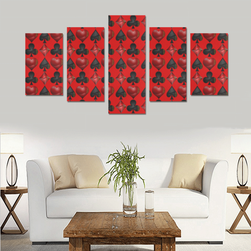 Las Vegas Black and Red Casino Poker Card Shapes on Red Canvas Print Sets C (No Frame)