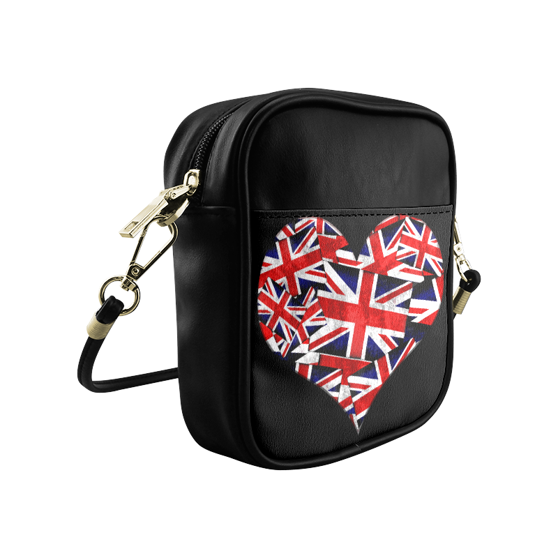 Union Jack British UK Flag Heart Black Sling Bag (Model 1627)