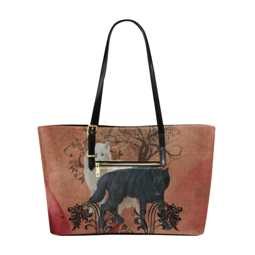 Awesome black and white wolf Euramerican Tote Bag/Large (Model 1656)