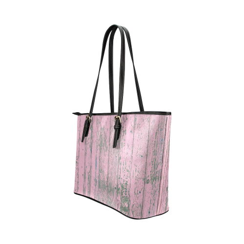 old pink wood wall Leather Tote Bag/Large (Model 1651)