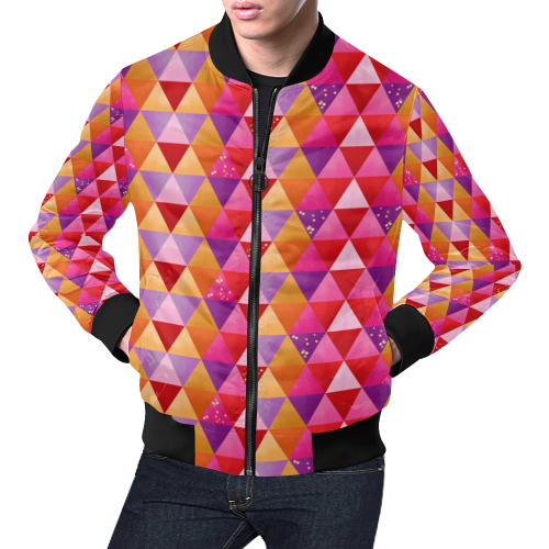 Triangle Pattern - Red Purple Pink Orange Yellow All Over Print Bomber Jacket for Men/Large Size (Model H19)