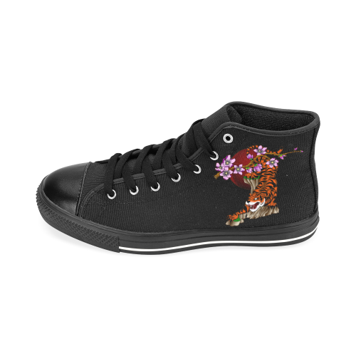 Tiger with cherry  blossom ss Men’s Classic High Top Canvas Shoes /Large Size (Model 017)