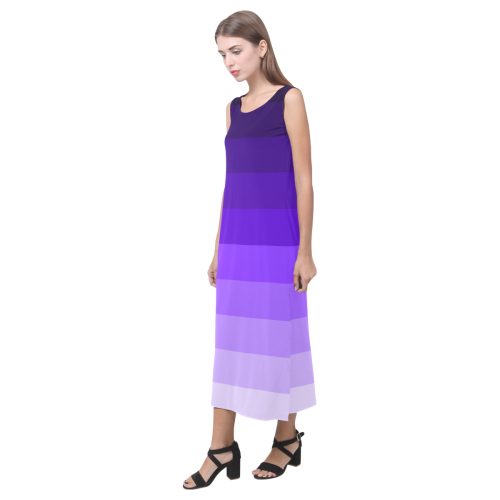 Purple stripes Phaedra Sleeveless Open Fork Long Dress (Model D08)