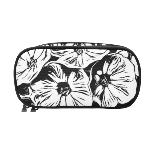 Inky Black and White Floral 3 by JamColors Pencil Pouch/Large (Model 1680)