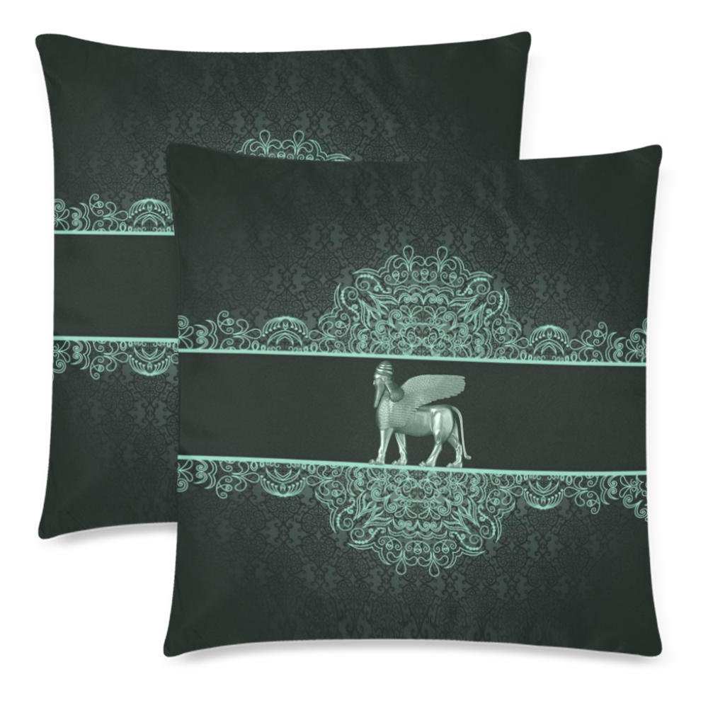 Green WingedBall Custom Zippered Pillow Cases 18"x 18" (Twin Sides) (Set of 2)
