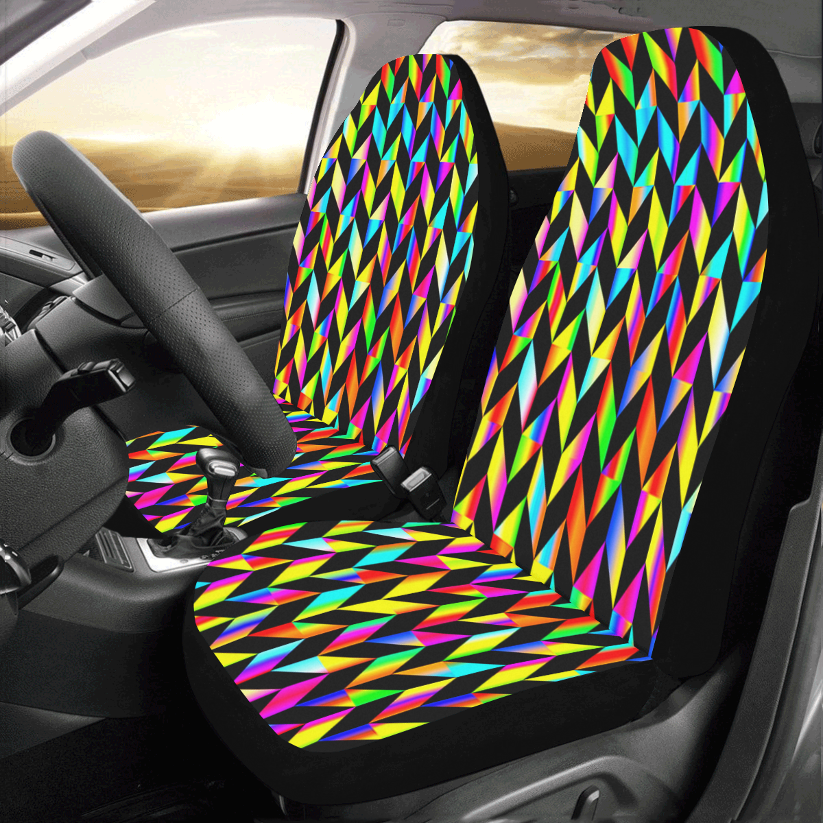 Neon Rainbow Polygon Car Seat Covers (Set of 2)