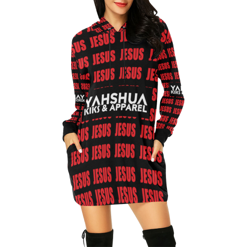 Jesus Hood Dress Red All Over Print Hoodie Mini Dress (Model H27)