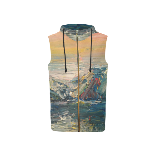 Mountains painting All Over Print Sleeveless Zip Up Hoodie for Women (Model H16)
