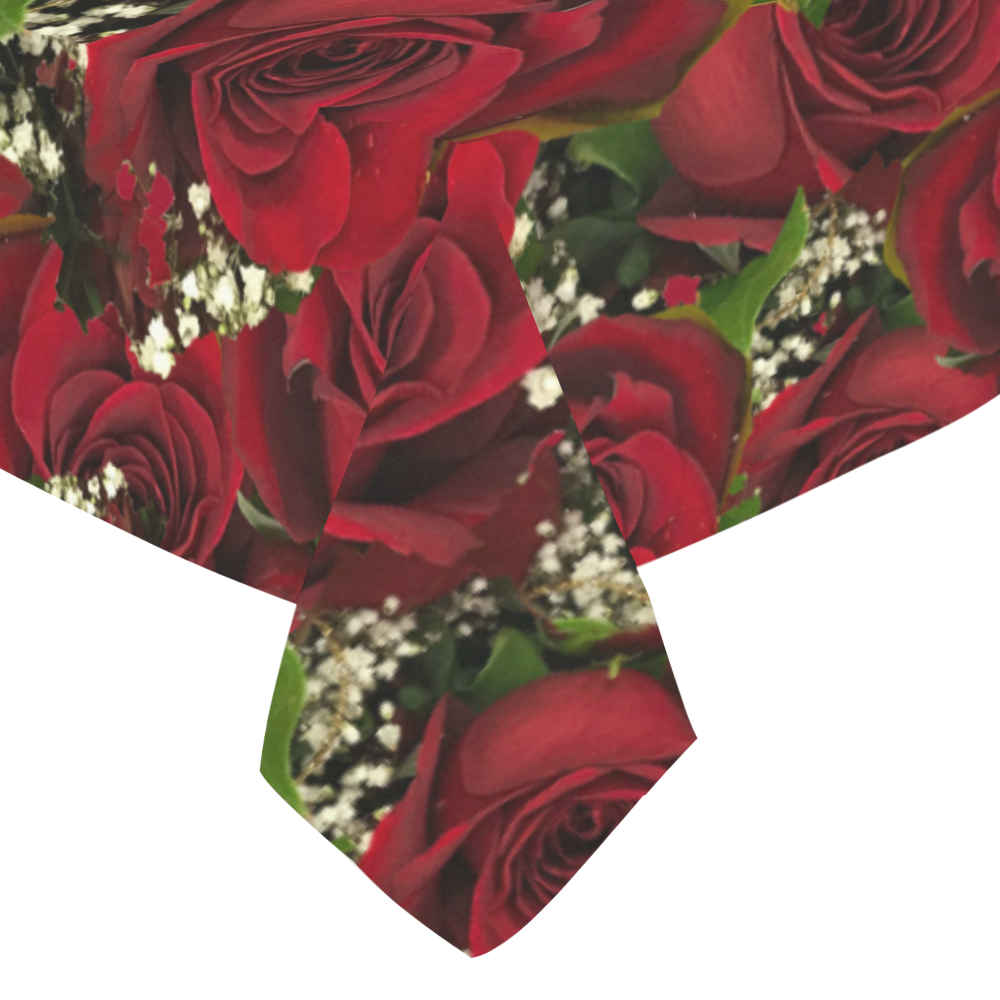 Carmine Roses Cotton Linen Tablecloth 52"x 70"