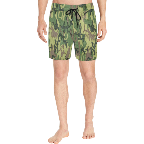 Military Camo Green Woodland Camouflage Men's Mid-Length Swim Shorts (Model L39)