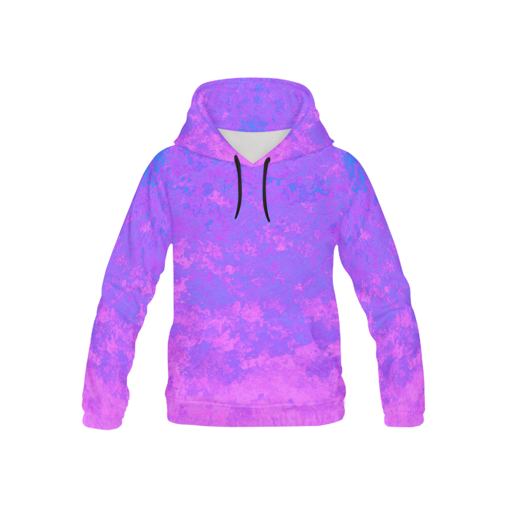 Blue/Purple/Pink Abstract All Over Print Hoodie for Kid (USA Size) (Model H13)