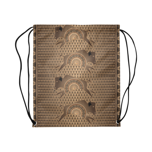 Buffalo Running Brown Large Drawstring Bag Model 1604 (Twin Sides)  16.5"(W) * 19.3"(H)