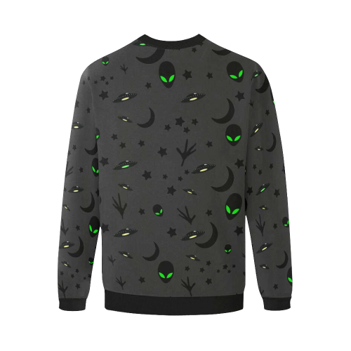 Alien Flying Saucers Stars Pattern on Charcoal Men's Oversized Fleece Crew Sweatshirt/Large Size(Model H18)