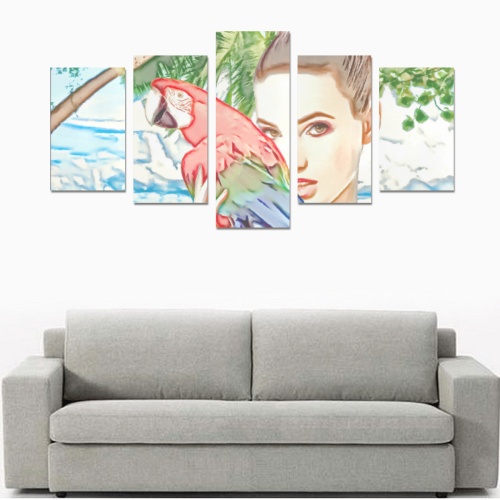 Girl with a parrot Canvas Print Sets C (No Frame)